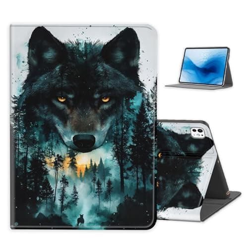 FXIANGWL for iPad Pro 11 Inch 2024 Case, PU Leather Folio Stand Cover with Auto Sleep/Wake, Shockproof Smart Protective, Durable Folding Cover for iPad Pro 11 Inch, Wolf Forest Art