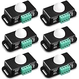6 Pack 12V 24V PIR Sensor LED Motion Sensor Motion Detector Light Switch Body Infrared Sensing Timer Function Sign Control PIR Controllerfor Flexible LED Strip Lights(Black)
