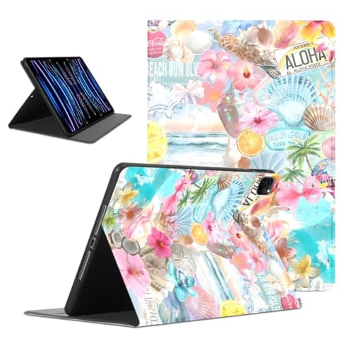 Mrtponk Aesthetic Summer Coastal Flowers Tablet Case for iPad Pro 11 2021/2020/2018 11", Cute Pink Florals Bow Beachy Sea Turtle Design Cover for Girls Women, Trifold Stand with Soft TPU Back Cover