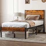 OLIXIS Twin Bed Frame with Wooden Headboard & Footboard, Heavy-Duty Metal Slat Platform Mattress Base, Supports Up to 500 LBS, No Box Spring Required, Sturdy Structure & Quick Easy Assembly