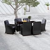 KLGBNCVE 7 Piece Patio Dining Set Black with Steel Frame, PE Rattan Chairs, Glass Top Table, and Removable Cushions