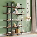 LOVEZOE 5 Shelf Bookshelf, 72 Inch Tall Open Bookcase for Home Office Living Room, Engineered Wood and Steel Tube Frame, Rustic Brown, 47” L x 12” W x 72” H