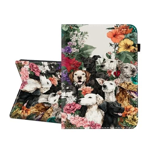 CICPLKSE Case for Samsung Galaxy Tab S6 Lite 10.4 Inch 2024/2022/2020,Premium PU Leather Cover with Auto Sleep Wake,Dogs and Flowers