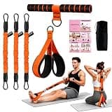 Sesiyoiu Foot Pedal Resistance Band with Handle, 3-Tube Multifunction Adjustable Yoga Elastic Exercise Bands, Home Workout Equipment for Women & Men to Abdomen, Waist, Arm, Core/ABS, Leg (Orange)