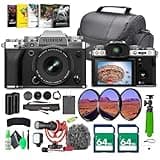 Fujifilm X-T5 Professional Compact Digital Mirrorless Camera + XF 16-50mm f/2.8-4.8 Lens Kit Bundle + 2X 64GB Memory Card+ Vlogging Tripod+ Video LED Light + Rode on Camara Microphone + More (Silver)