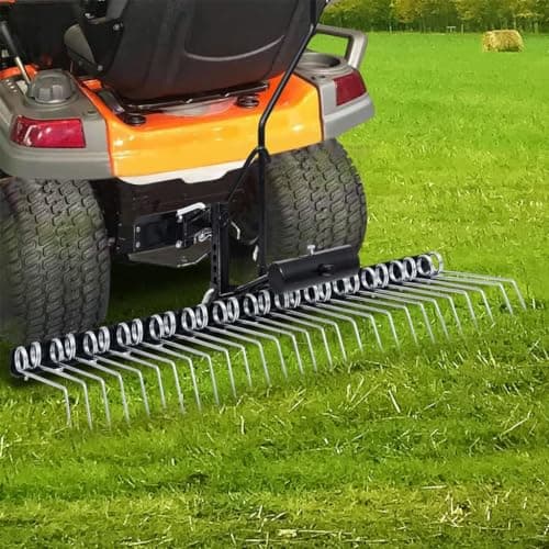Gecheer Heavy-Duty Black Galvanized Steel Lawn Scarifier for Ride-On Mowers – 42.9-Inch Width, 14 Heat-Treated Spring Tines, Manual Depth Adjustment, Outdoor Use Only