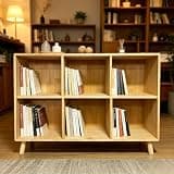ZCTQWRSD 6-Cube Wooden Storage Shelf, Freestanding Open Bookcase with Sturdy Legs, Natural Solid Display Organizer Shelving for Living Room, Bedroom, Entryway & Home Office