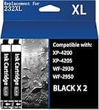 YUNPINZAN Remanufactured Ink for 232XL Black Ink Cartridges Replacement for 232XL Black Ink Cartridges Works with Workforce Pro WF-2950 WF-2930 Expression XP-4200 XP-4205 Printers (2 Black)