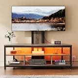 DWVO Farmhouse TV Stands with Mount & LED, Height Adjustable Console, Grey