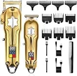DAXXIN Hair Cutting Tool, Hair Clippers 2 Pcs for Men, Cordless Hair Cutting Kit & T-Blade Trimmer Kit, Professional Barber Kits with LED Display for Family
