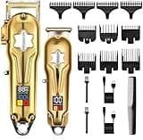 DAXXIN Hair Cutting Tool, Hair Clippers 2 Pcs for Men, Cordless Hair Cutting Kit & T-Blade Trimmer Kit, Professional Barber Kits with LED Display for Family