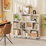 LOVEZOE 10 Cube Bookcase, 47 Inch Wide Storage Shelf with 5 Metal Legs, White and Black, for Home Office, 47” L x 9.5” W x 42” H