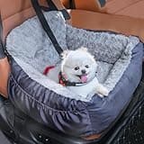 Oiilores Dog Car Seat for Small Dogs, Washable Pet Booster Car Seats with Clip-On Safty Leash, Comfy Deluxe Plush Carseat with Storage Pockets, Puppy Travel Carrier Bed for Dogs Under 25 lbs, Grey
