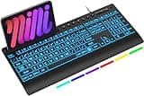 SABLUTE K31PRO Large Print Backlit Keyboard, Plug and Play USB Wired Computer Keyboard with 7 Color LED Memory, Phone Holder & Wrist Rest, Full Size Quiet Keyboard for Windows PC, Laptop, Mac OS