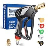 TOOLCY Pro Short Pressure Washer Gun 5000 PSI with 360° Swivel,3/8" Quick Connect Inlet, Power Washer Gun with 1/4" Quick Connect Outlet, Includes 3/8" QC to M22-14mm Adapter & 5 Nozzle Tips