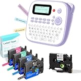 EazeID Label Maker Machine with 5PK Color Tapes, Portable Labeler Mahchine Purple for Teachers Kids, Desktop Labeler with Multiple Symbols &Fonts for Home Office School Use, D210S