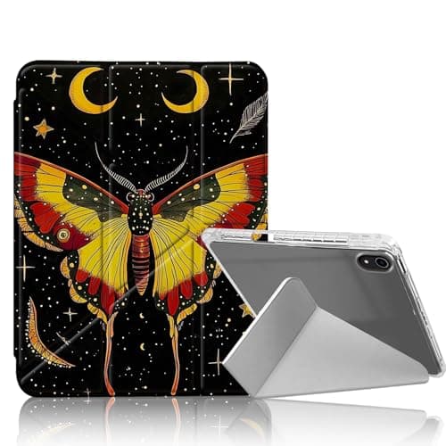 DISUOFEART for iPad mini 7 A17 Pro 2024/ iPad mini 6 2021 Case, Celestial Moth in Starry Night Slim Clear Case with Pencil Holder, Y-Shaped Stand & Auto Sleep/Wake Protective Cover