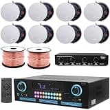 Home Theater Sound System Kit - 2000 W Bluetooth Amplifier w/ 8 Qty of 5.25" Frameless Ceiling Speakers 175 W Each, 4-Ch Speaker Selector w/Volume Control, 500 ft Speaker Wire & Remote - Vaiyer