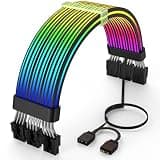 Sirlyr RGB PC Cables,Strimmer 3 * 8 pin PSU Extension Cable,5V 3Pin Sync ARGB,for Graphic Card Power Supply,Computer Case Decoration Black Style