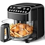 Kismile 5QT Glass Air Fryer, BPA-Free Non Toxic AirFryer with Digital Touch Control, 1500W Portable Airfryer, Dishwasher Safe Basket, Up to 400°F, Cooks with 95% Less Oil(Black)