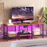 HOOBRO TV Stand with Charging Station to 55 Inches, LED Entertainment Center, Media TV Console Table with Open Storage Shelving for Living Room, Bedroom, Rustic Brown and Black BF122UDDS01