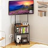 14 Inch to 42 Inch Small Corner TV Stand for Bedroom With 3 Tiers Storage Shelves, Floor Universal Television Stand With Mount For 40 Inch 32 Inch TV,Brown TV Table Shelf With Adjustable Feet, Sturdy