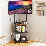14 Inch to 42 Inch Small Corner TV Stand for Bedroom With 3 Tiers Storage Shelves, Floor Universal Television Stand With Mount For 40 Inch 32 Inch TV,Brown TV Table Shelf With Adjustable Feet, Sturdy