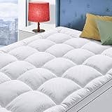 Queen Size Mattress Topper for Back Pain, Cooling Extra Thick Mattress Pad Cover with 8-21 inch Deep Pocket, Plush Pillow Top Mattress Topper Overfilled with Down Alternative, Queen Size, White