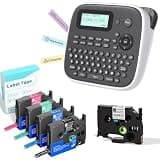 EazeID Label Maker with 5PK Color Tapes Waterproof-Labels, Keyboard Labeler Machine Portable, D210S Desktop Labelmaker Multiple Symbols for Home Small Business Kids Teachers School Supplies