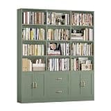 HOSTACK 71" Tall Triple Wide Bookshelf with Storage Drawers & Doors, Green