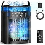 Portable Air Conditioners, Mini Air Conditioner Portable Cooling Fan with Remote Control, 3 Wind Speed & 3 Mist Level & 2-8H Timer & 7 LED Light Evaporative Air Cooler for Home Office Room, Black