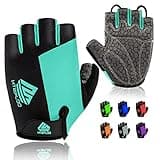 HTZPLOO Bike Gloves for Men Women with Anti-Slip Shock-Absorbing Pad, Light Weight Half Finger Gloves for Cycling Workout Training Outdoor (Celeste, Medium)