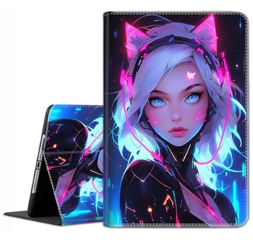 Case for iPad Pro 11 Inch 2022/2021/2020/2018, iPad Air 5th / 4th Gene 10.9 Inch (2022/2020) - Slim Fit Standing Cover with Auto Sleep/Wake, Cat Girl Blue Neon Anime
