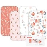 Gllquen Baby Bedside Sleeper Sheets 33x20 Inch 4 Pack - Fitted Crib Mattress Covers, Ultra Soft Oeko-TEX Certified Bassinet Sheets for Girls Boys, Gift Ready Box for Baby Shower (Floral Reverie)