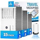 15 Packs Vacuum Bags for Travel with Rechargeable Pump, 3 Sizes Vacuum Seal Bags for Clothing, Compression Vacuum Travel Bags for Luggage, Vacuum Packing Bags for Closet Organization