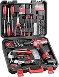 PULITUO 149-Piece Home Drill Set with Red 12V Cordless Drill, Hand Tools & Tool Box, Tool Kit for Women & Men and DIY Enthusiasts, for Home Improvement