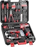 PULITUO 149-Piece Home Drill Set with Red 12V Cordless Drill, Hand Tools & Tool Box, Tool Kit for Women & Men and DIY Enthusiasts, for Home Improvement