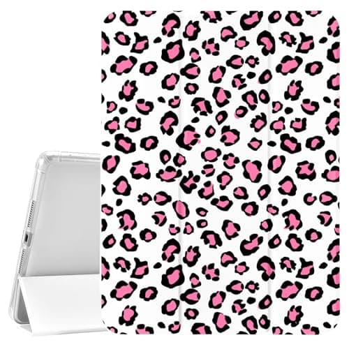 CozyNestCY Cute Pink Leopard Case for iPad 7th/8th/9th Generation (2019/2020/2021) 10.2" with Trifold Stand Leather Cover, Auto Sleep/Wake, TPU Back Case with Pencil Holder for Girls & Women