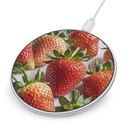 Strawberry Pattern Wireless Charger 10W Fast Wireless Charging Pad Slim Portable Charging Station for Phone Lightweight Charger Mat for Travel Home Office Desk
