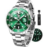 OLEVS Silver and Green Men Watch Stainless Steel Luxury Mens Watch with Date Dress Watches for Men Waterproof Business Big Quartz Man Watch Fashion relojes de Hombre Luminous