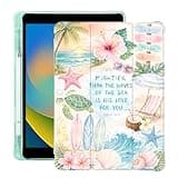 BlHMCASE Cute Turtle Flower Palm Tree Beach for iPad (A16) 11th Gen Case 11 Inch 2025, for iPad 10th Gen Case 10.9 Inch 2022 with Pencil Holder, Auto Sleep/Wake, Green Leather Soft TPU Back Cover
