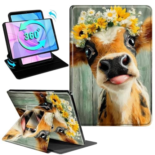 Gmeyutqy Case for Microsoft Surface Pro 11/10/9 13 Inch 2024/2022, 360 Degree Rotating Swivel Stand Flip Shockproof Leather Cover with Auto Sleep/Wake, Highland Cow Floral