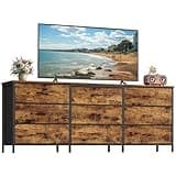 SONGMICS BELLAH Collection - Dresser for Bedroom, TV Stand for TVs Up to 70 Inches, Chest of Drawers for Living Room, Closet, Steel, 9 Drawers, Industrial, Rustic Brown and Ink Black ULGS233KD02S