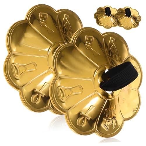 STOBAZA Copper Finger Cymbals to Sense of Rhythm for Belly Dance 2 Pairs with Plum Blossom Lace, Lightweight Hand Percussion Instrument for Dancer Party and Stage Performance