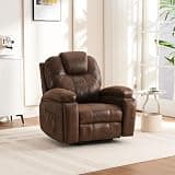 Electric Power Lift Recliner Chair Sofa with Massage and Heat for Elderly 2 Side Pockets Cup Holders Faux Leather Recliner Chair for Living Room Bedroom(Brown)