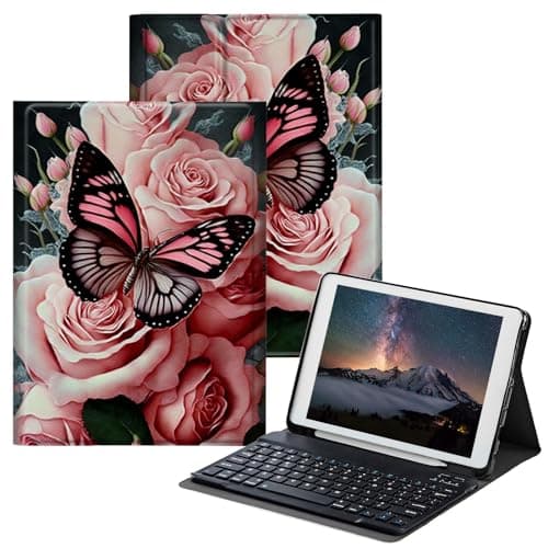 BPQOJB for iPad 10th Generation Case with Keyboard for iPad Case 10th Generation 10.9 inch 2022 with Detachable Wireless Keyboard & Adjustable Stand Protect Tablet Cover - Pink Flower Butterfly