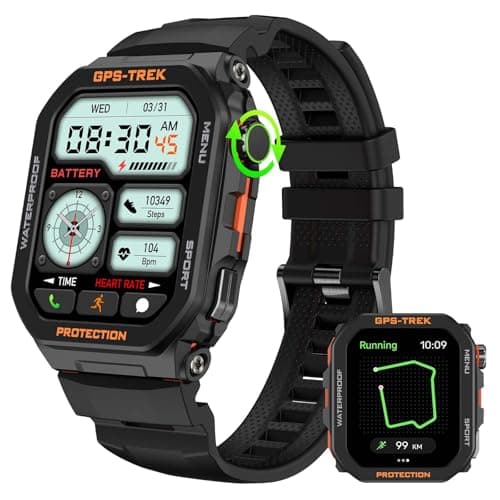 Military Smart Watch for Men with GPS 1.75" HD (Answer/Make Calls), Rugged Outdoor Smartwatch with Compass & Flashlight 100+ Sports Modes Heart Rate Tracking IP68 Waterproof for Android iPhone