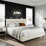 EnHomee Queen Bed Frame with Adjustable upholstered headboard & USB Type-C Bedside Charging, Noise-Free Metal Platform Bed for Bedroom use with 880 lbs Load and no Extra Box Spring, Beige