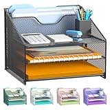 Samstar Desk File Organizer, Mesh Letter File Folder Holder with 3 Paper Trays and 2 Vertical Upright Section, for Office Supplies,Desk Accessories & Workspace,Black.
