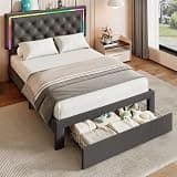 XEPAMU Twin Size Bed Frame with LED Headboard, Charging Station and Storage Drawer, Modern Platform Twin Bed with Wooden Slats, No Box Spring Needed, Grey
